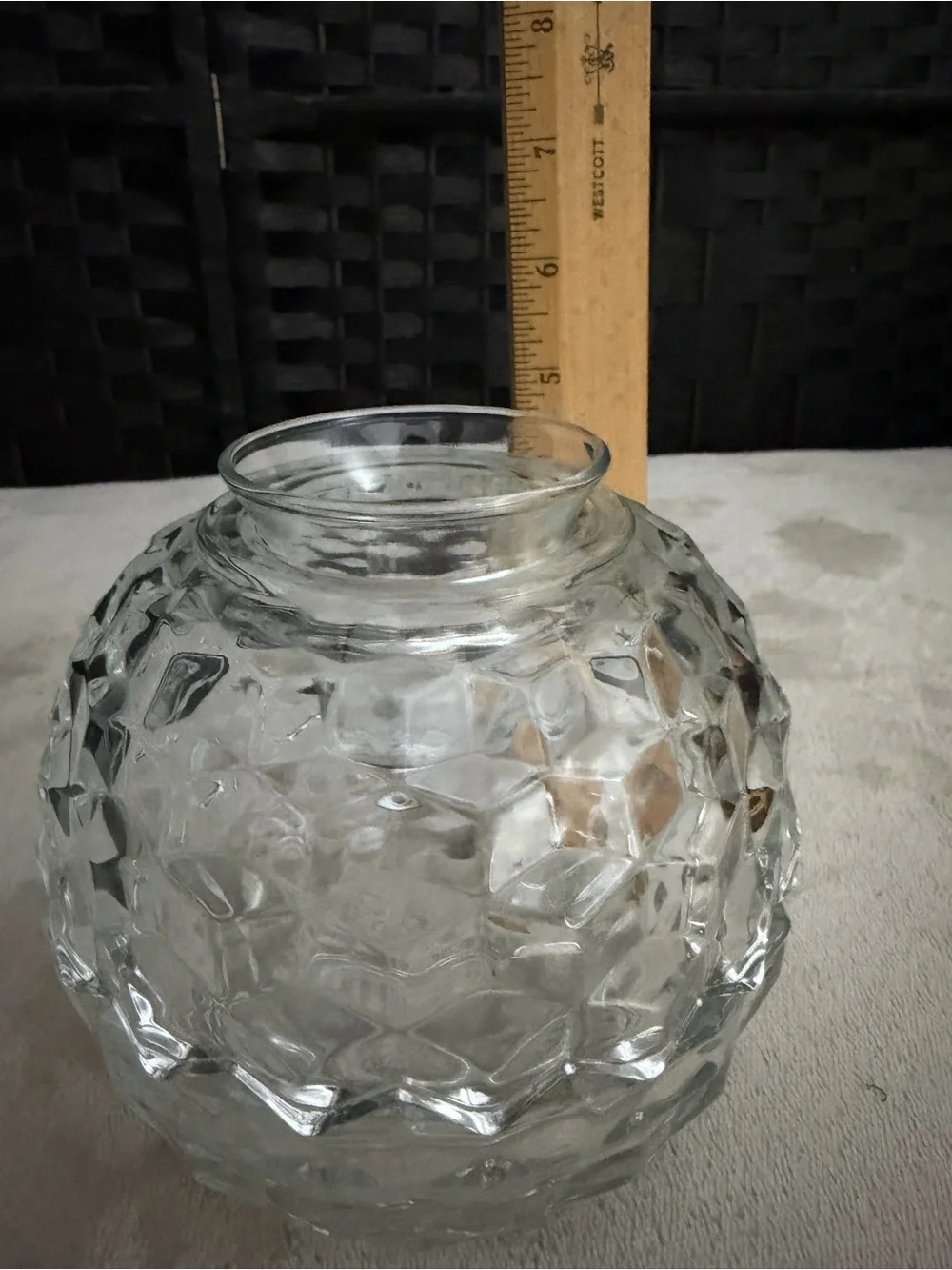 Vtg. 3-piece Homco Cubist Style Fairy Lamp, w/ candle holder, clear